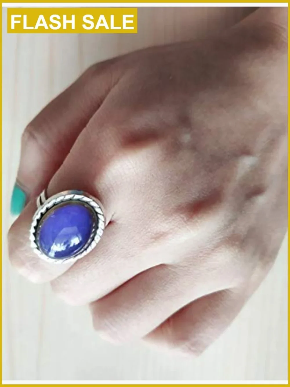 2 PCS Adjustable Mood Ring Set Oval Stone Band Ring One Size Fits All